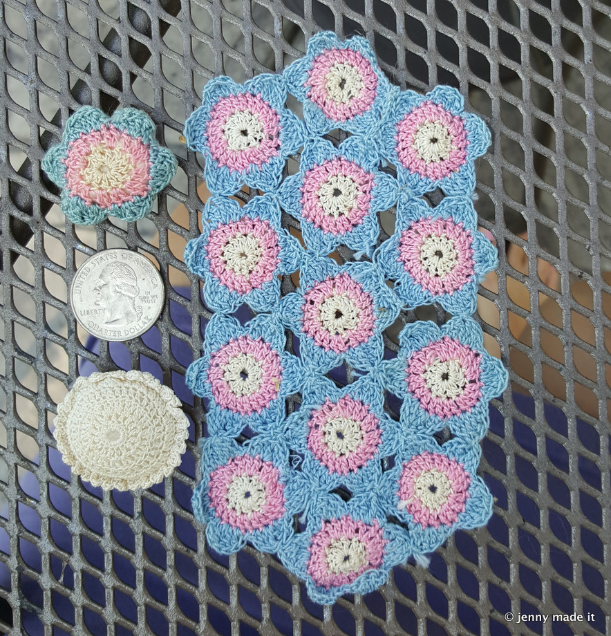 mini crocheted blanket and pillows