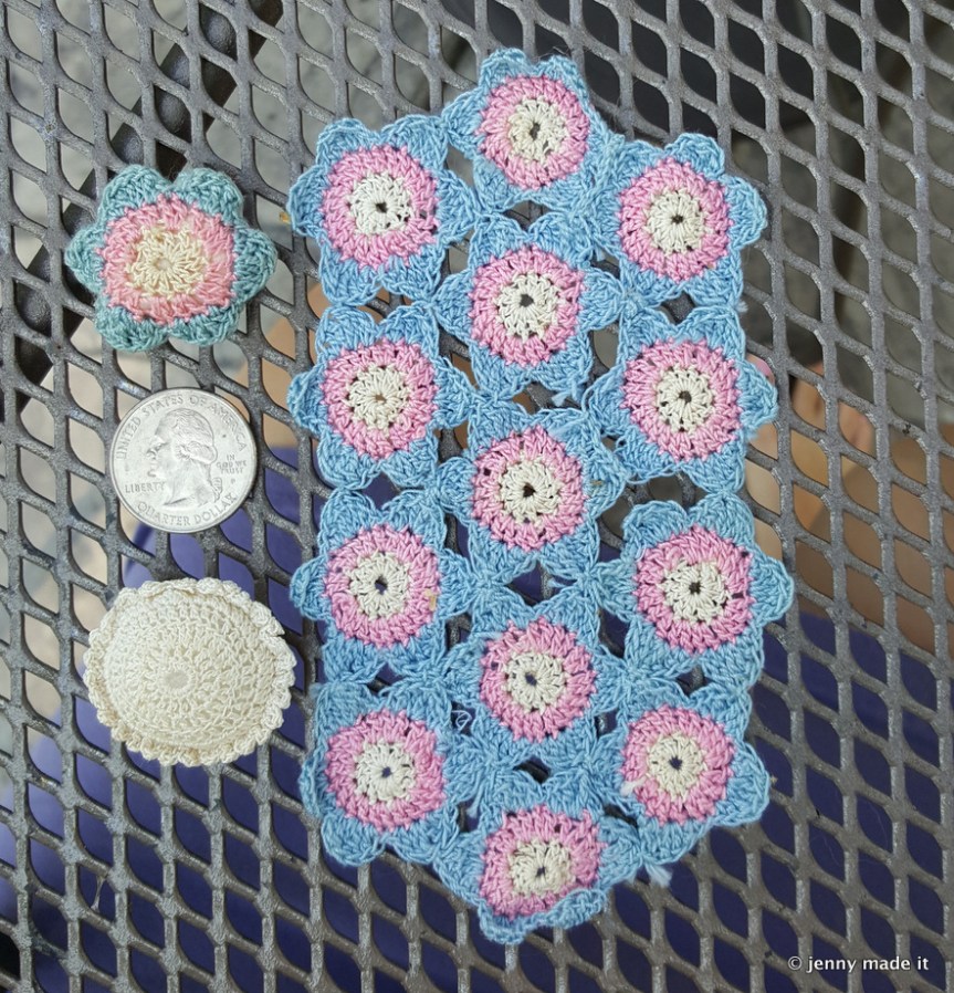 mini crocheted blanket and pillows