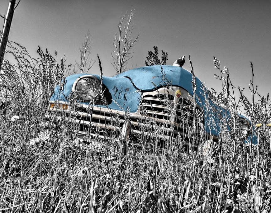 old blue car