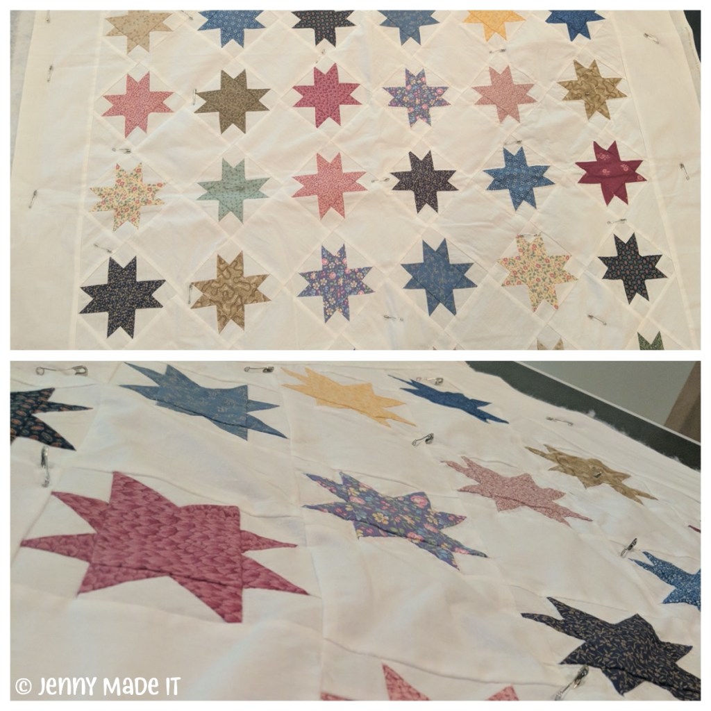 Collage photo of a baby-sized calico quilt I began making twenty years ago
