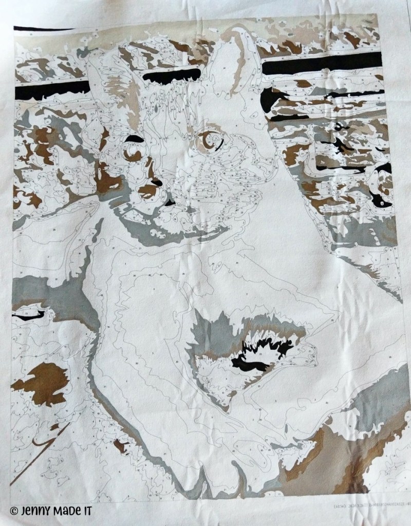 Photo of a paint-by-number in progress of my cat Dewey.