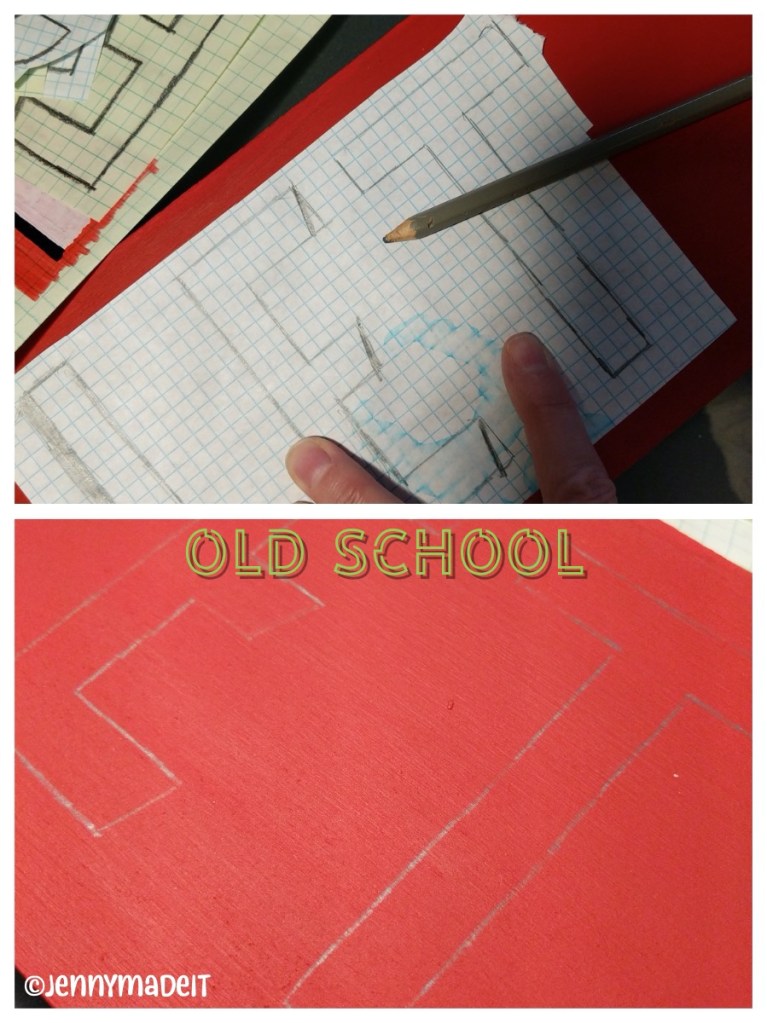 Photo of transferring lettering onto red painted board