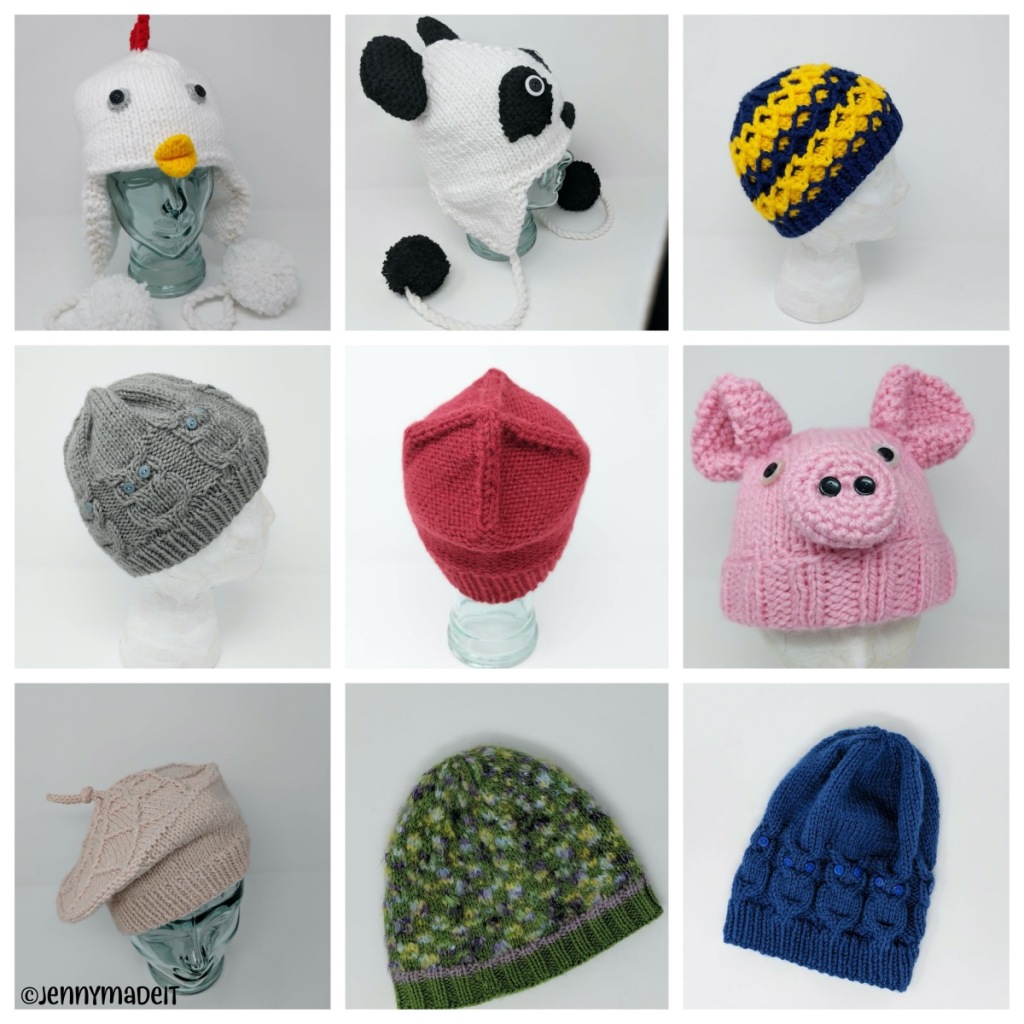 This is a montage of photos of hats I have made.