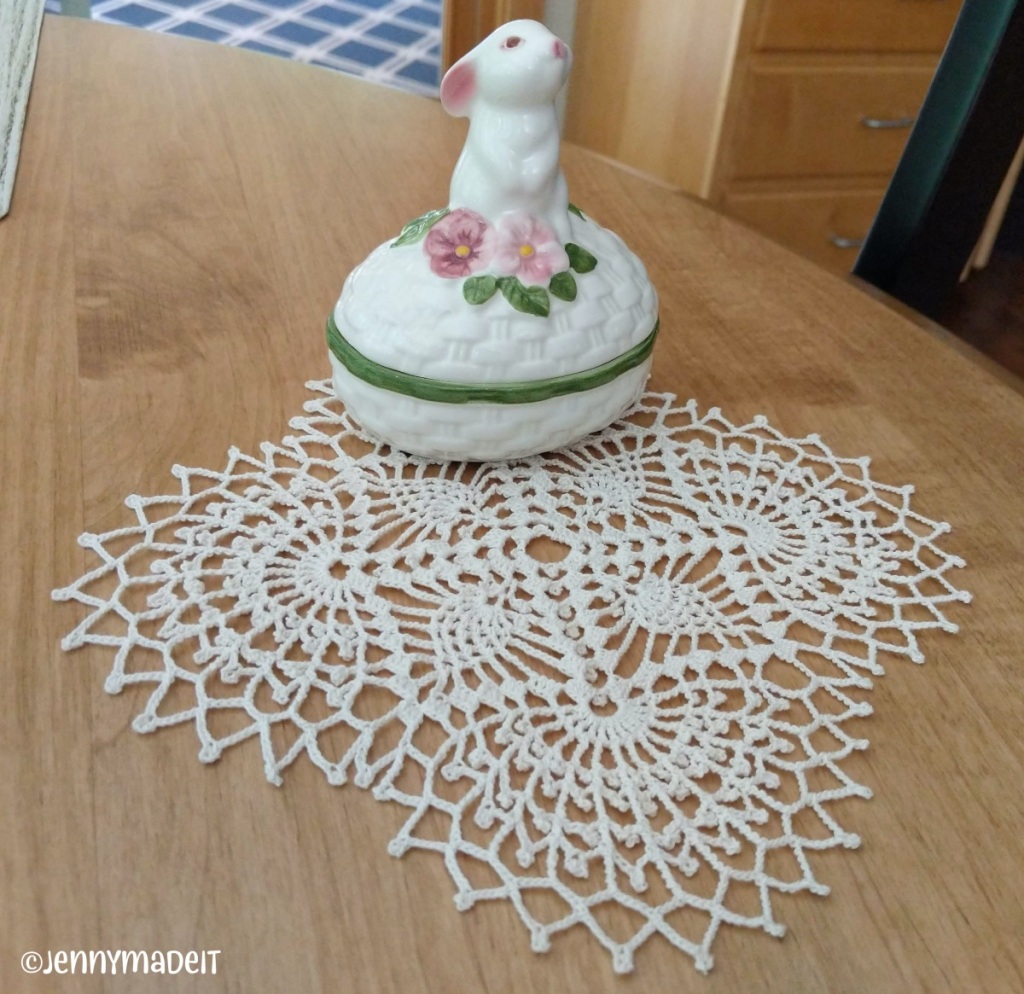 This is a photo of a crocheted doily I made. 