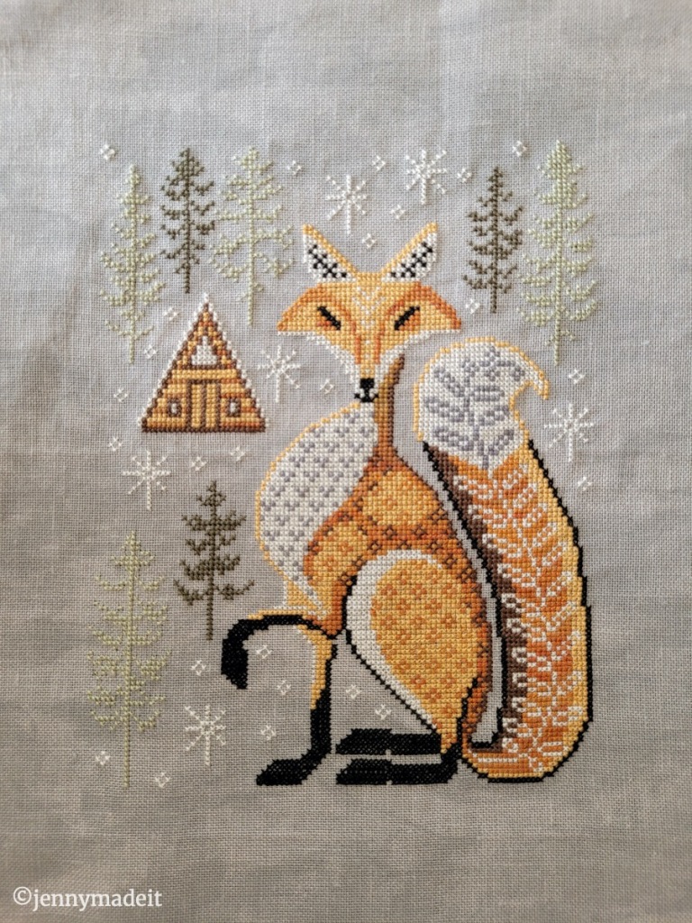 The finished cross stitch of The Fox.