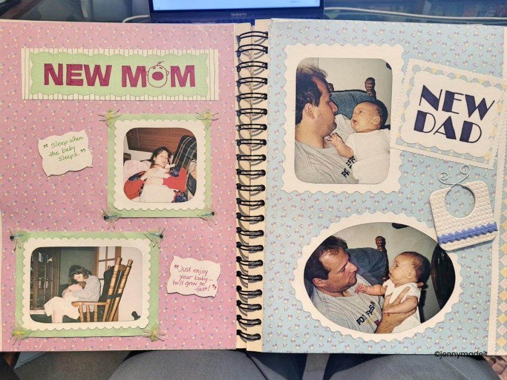 Photo of a double page spread of a scrapbook about my first born son.